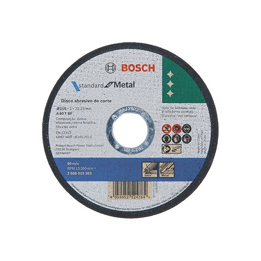 Disco corte  4.1/2 115 x 22.2  1.0mm metal e inox [   2608619383000  ]  bosch