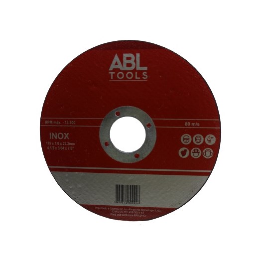 Disco corte 4.1/2 115 x 22.2  1,0mm metal/inox (+) [ 971 ] abl tools