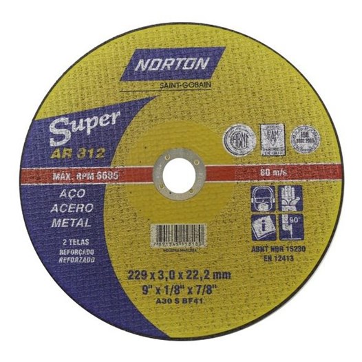 Disco corte 9" 230 x 22.2  3.0mm 2t metal [ ar 312 super ]  norton