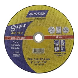 Disco corte 9" 230 x 222 30mm 2t metal [ ar 312 super ]  norton