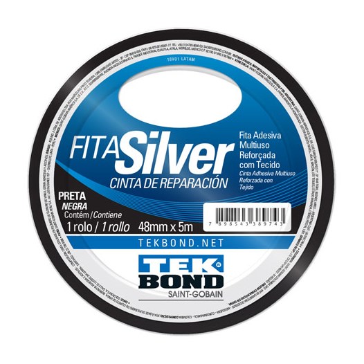 Fita silver tape - 48mm x  5 m preta [ 21191104805 ] tek bond