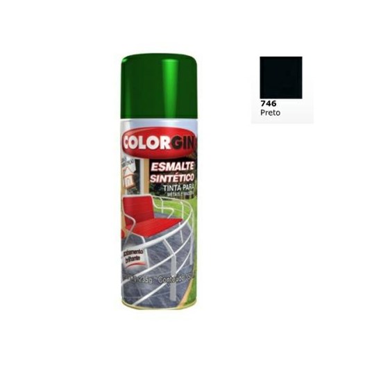 Tinta spray preto brilhante  esmalte sintetico [ 746 ]  colorgin